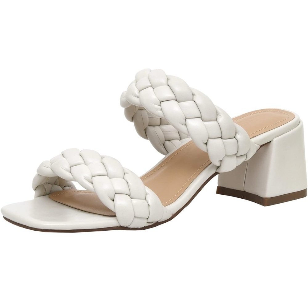 White Braided Block Heel Sandals